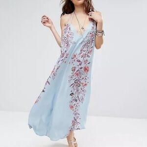 Free People Blue Ashbury Printed Maxi Slip Dress size S FP Intimately